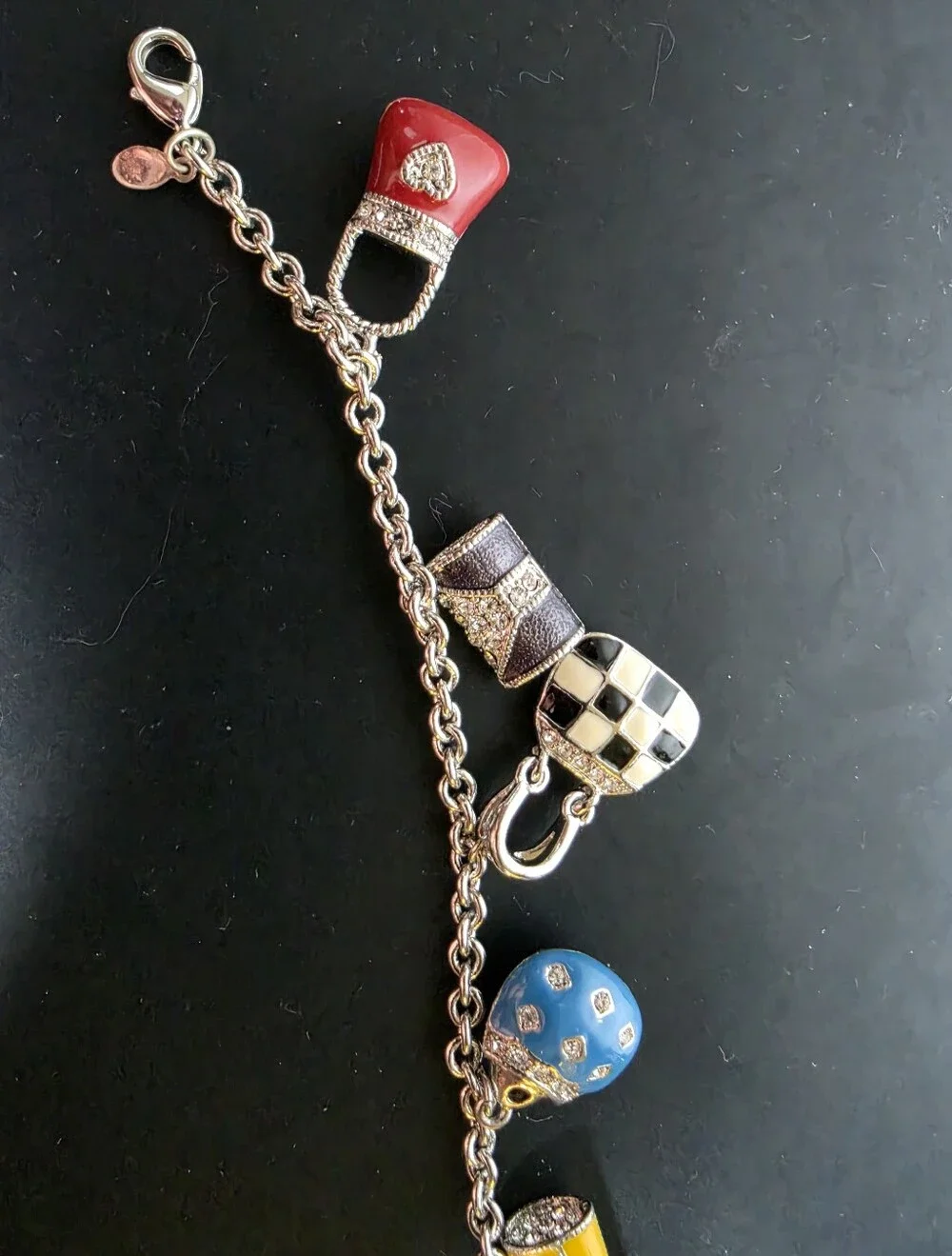 Kids Charm Bracelet with Red, Black, Blue & Yellow Bag Charms